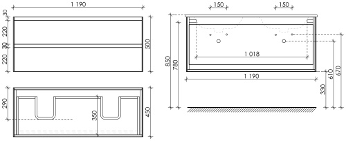 Тумба под раковину Sancos Cento CN120-2W 119х45х50 настенная - фото 5